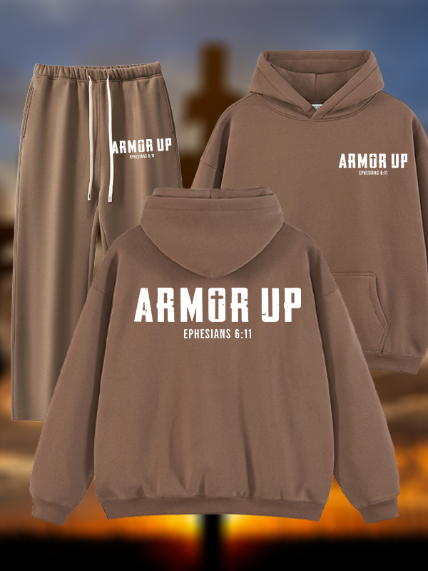 Armor Up Jesus God Christian Plush Fleece-Lined Hoodie Set