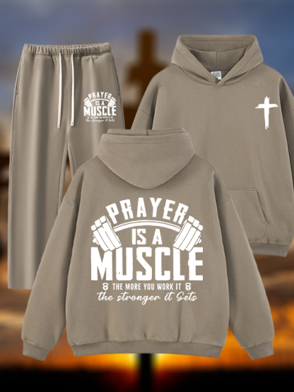 Prayer Is A Muscle Cross  Jesus God Christian Plush Fleece-Lined Hoodie Set
