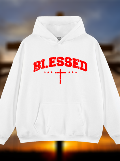 Blessed Cross Jesus God Christian Plush Fleece-Lined Hoodie