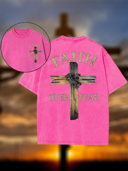 Cross Faith Over Fear Christian Washed T-Shirt
