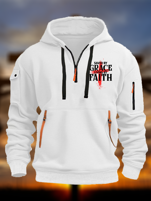 Saved By Grace Living By Faith Jesus God Christian Zipper Hoodies