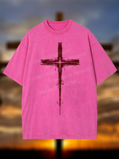 Light of Cross Jesus God Christian Washed T-Shirt