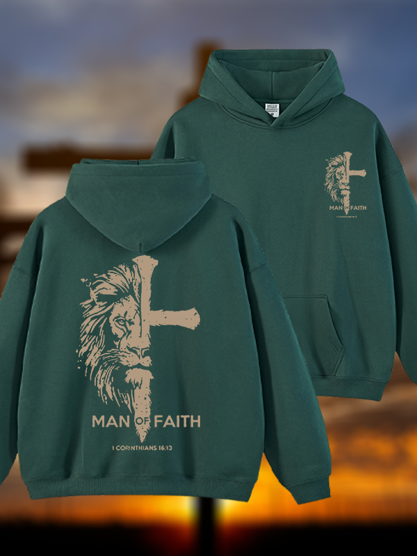 Man of Faith Jesus God Christian Plush Fleece-Lined Hoodie