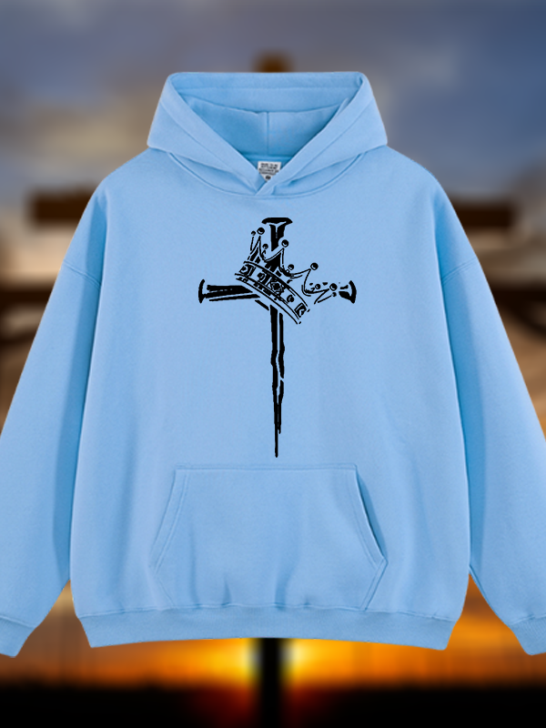 Cross Crown Jesus God Christian Plush Fleece-Lined Hoodie