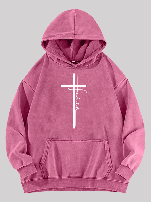Faith Cross Jesus God Christian Washed Hoodie