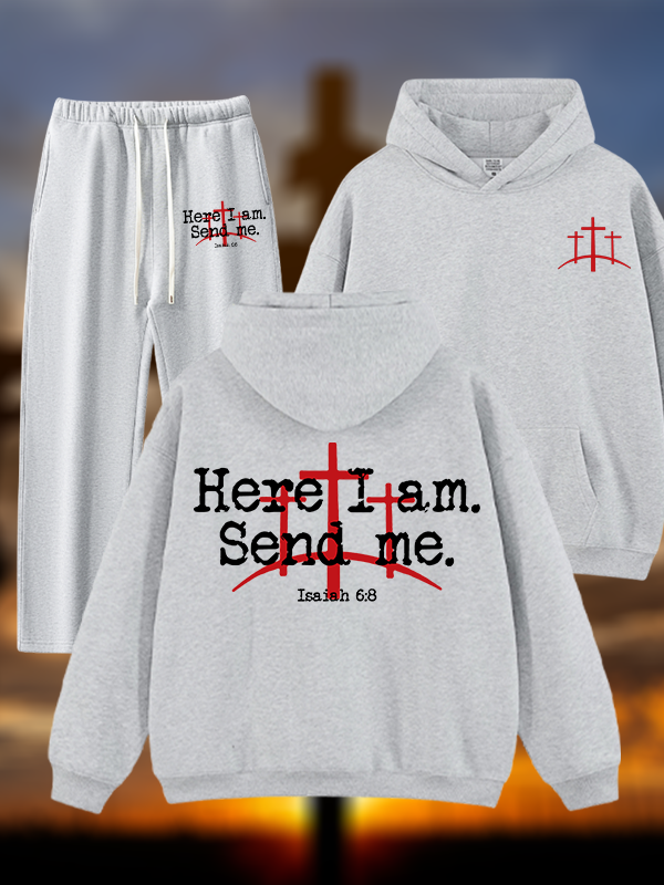 Here I Am Send Me - Bible Verse Isaiah 6:8 Jesus God Christian Plush Fleece-Lined Hoodie Set