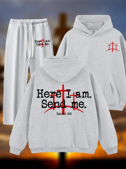 Here I Am Send Me - Bible Verse Isaiah 6:8 Jesus God Christian Plush Fleece-Lined Hoodie Set