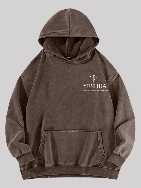 Yeshua King Of Kings Lord Of Lords Jesus God Christian Washed Hoodie