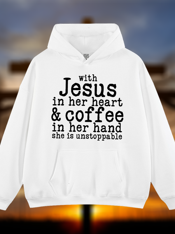 Jesus in her Heart  Jesus God Christian Plush Fleece-Lined Hoodie