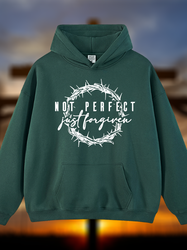 Not Perfect Just Forgiven Religious Jesus God Christian Plush Fleece-Lined Hoodie