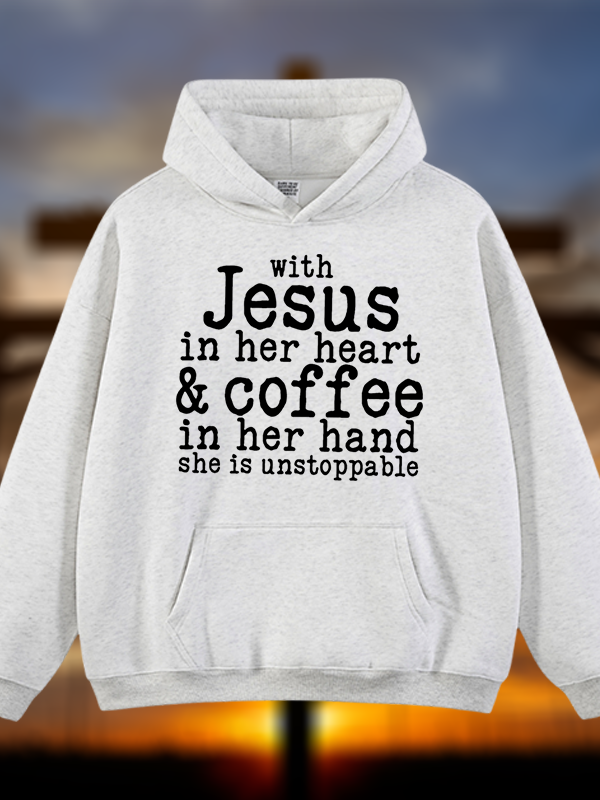 Jesus in her Heart  Jesus God Christian Plush Fleece-Lined Hoodie