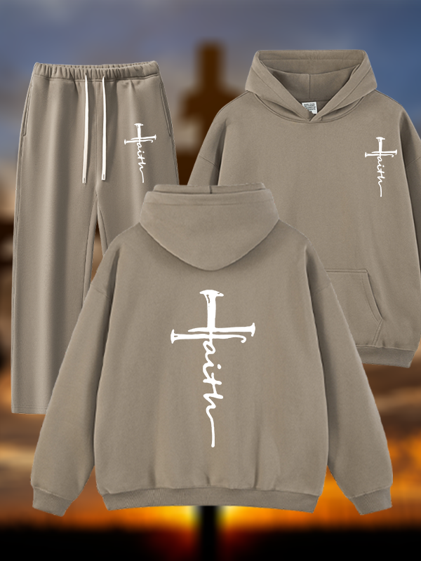 Cross Jesus God Christian Plush Fleece-Lined Hoodie Set