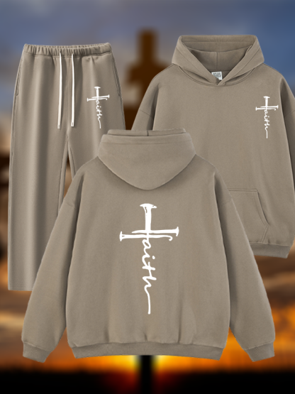 Cross Jesus God Christian Plush Fleece-Lined Hoodie Set