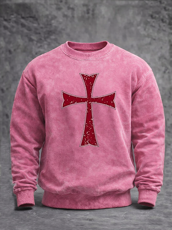 Knights Templar Crusader Cross Jesus God Christian Washed Sweatshirt