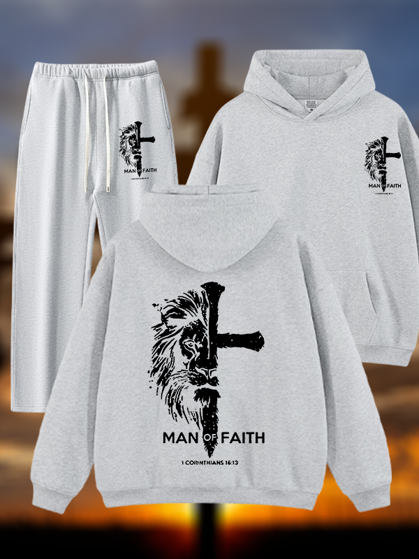 Man of Faith Jesus God Christian Plush Fleece-Lined Hoodie Set