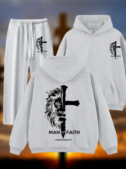 Man of Faith Jesus God Christian Plush Fleece-Lined Hoodie Set