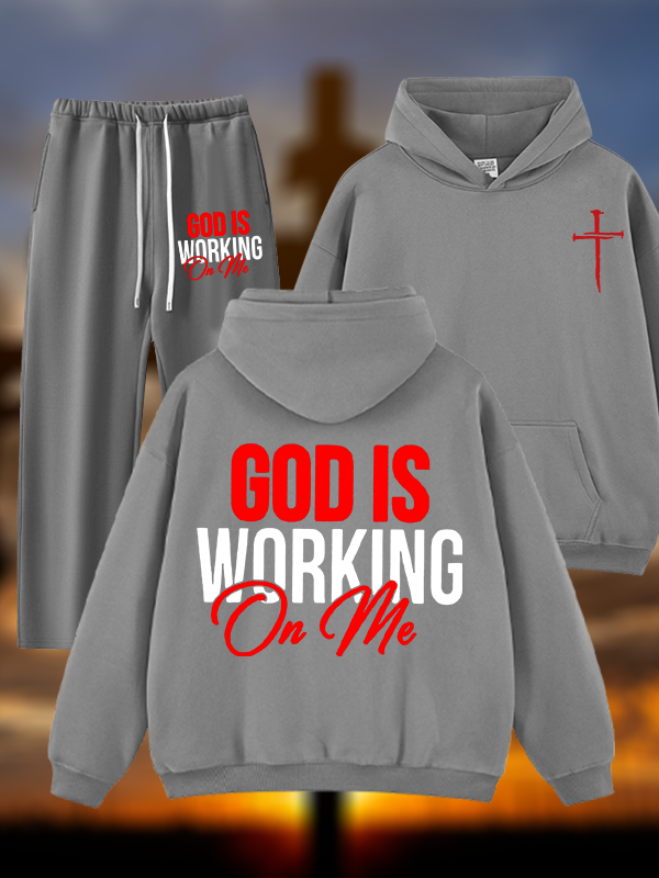 God Is Working On Me  Jesus God Christian Plush Fleece-Lined Hoodie Set