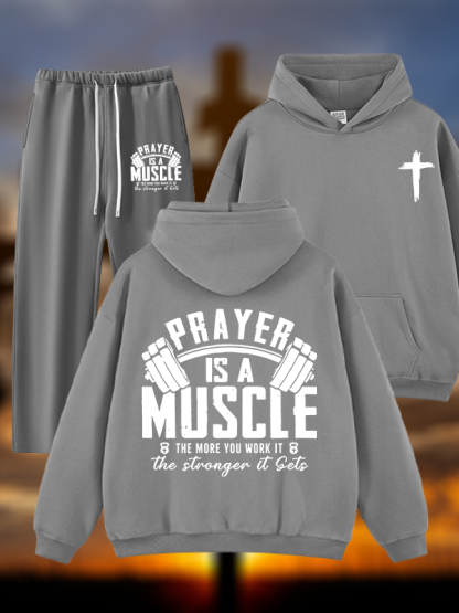 Prayer Is A Muscle Cross  Jesus God Christian Plush Fleece-Lined Hoodie Set