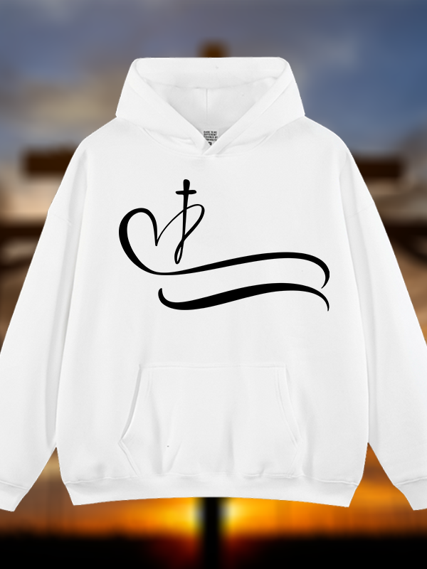 Heart Cross  Jesus God Christian Plush Fleece-Lined Hoodie