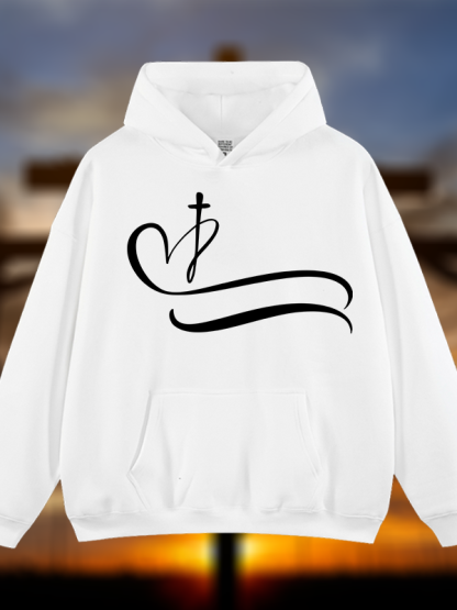 Heart Cross  Jesus God Christian Plush Fleece-Lined Hoodie