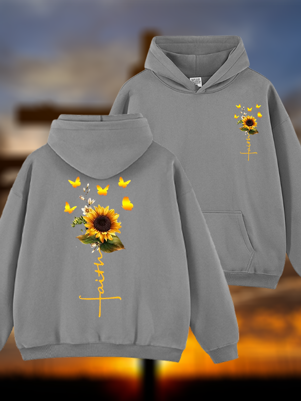 Sunflower Faith Religious Jesus God Christian Plush Fleece-Lined Hoodie