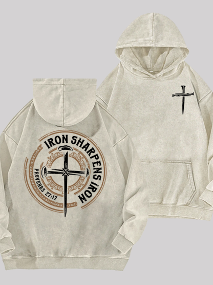 Iron Sharpens Iron - Proverbs 27:17 Jesus God Christian Washed Hoodie
