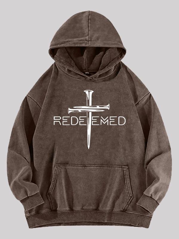Cross Nails Redeemed Jesus God Christian Washed Hoodie