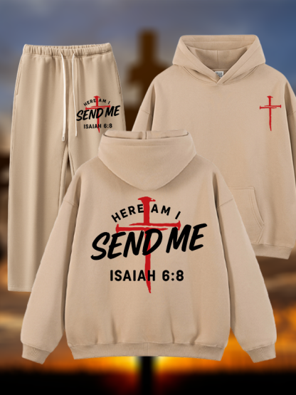 [Copy]Cross Crown Jesus God Christian Plush Fleece-Lined Hoodie Set