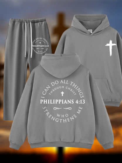 Philippians 4:13 Jesus God Christian Plush Fleece-Lined Hoodie Set