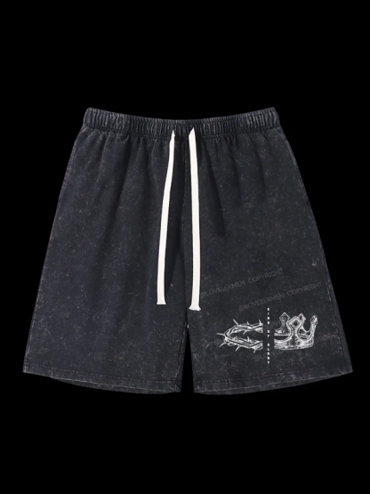 King Of Glory Jesus God Christian Washed Shorts