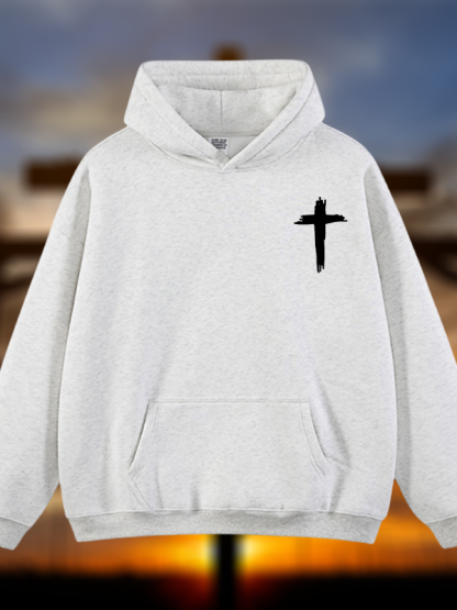Cross Printed Jesus God Christian Plush Fleece-Lined Hoodie