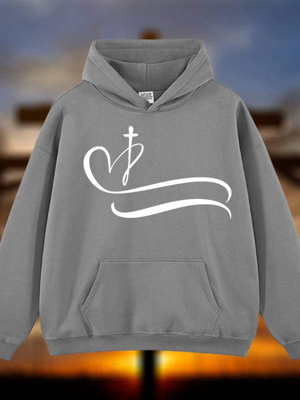 Heart Cross  Jesus God Christian Plush Fleece-Lined Hoodie