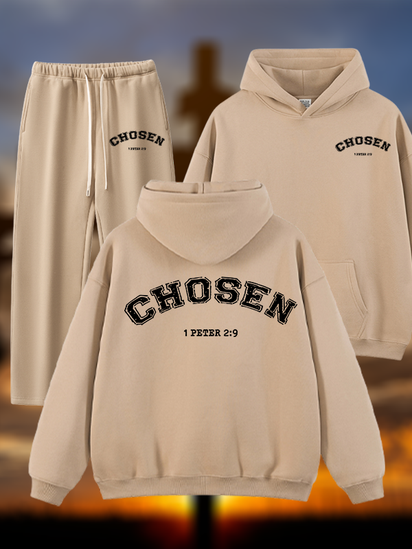 Chosen Jesus God Christian Plush Fleece-Lined Hoodie Set