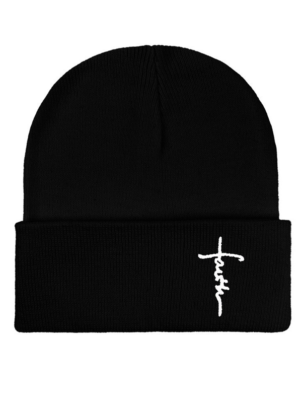 Embroidery Faith Cross Warm Beanie Cold hat