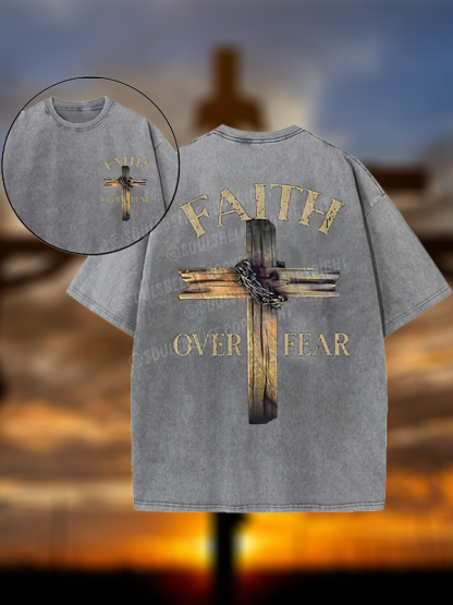Cross Faith Over Fear Christian Washed T-Shirt