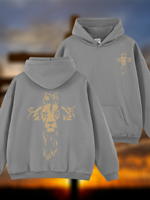 Lion Cross Jesus God Christian Plush Fleece-Lined Hoodie