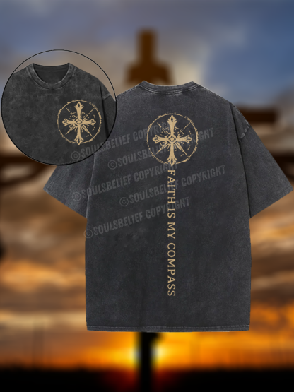 Faith Is My Compass Christian Washed T-Shirt
