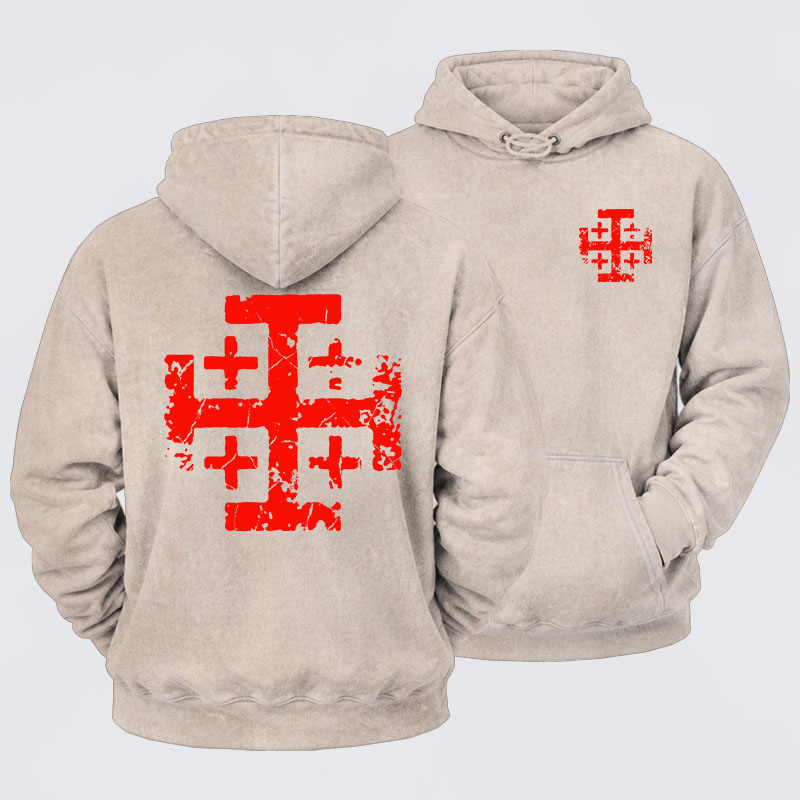 Washed Hoodie - Knights Templar Jerusalem Cross