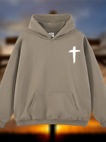 Cross Printed Jesus God Christian Plush Fleece-Lined Hoodie