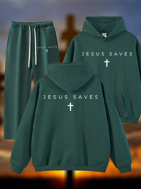 Jesus Saves Jesus God Christian Plush Fleece-Lined Hoodie Set