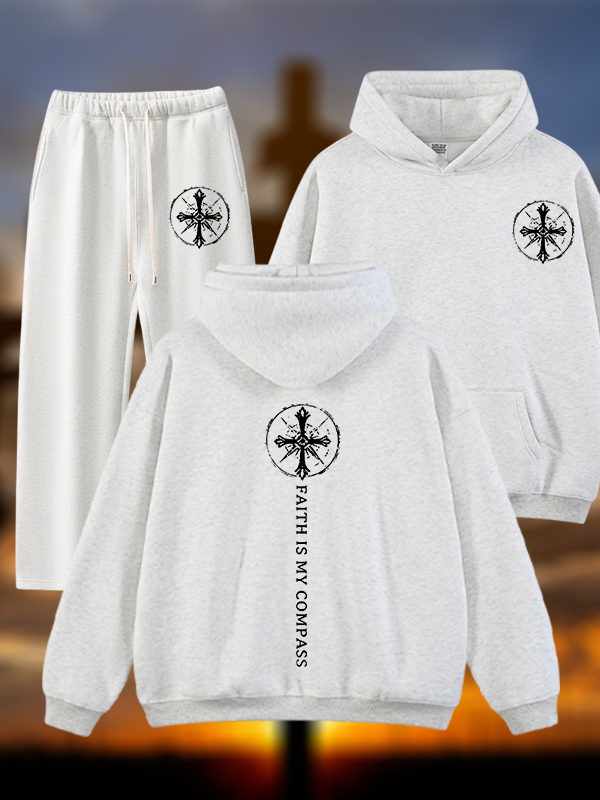 Faith Is My Compass Jesus God Christian Plush Fleece-Lined Hoodie Set