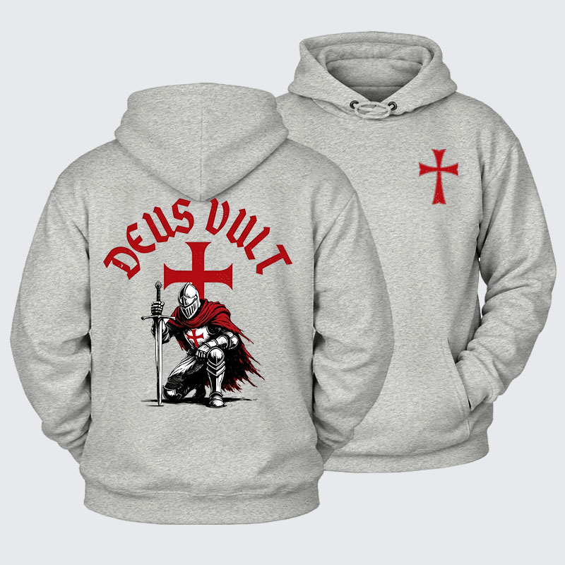 Plush Fleece-Lined Hoodie - Templar Knight Crusader Deus Vult