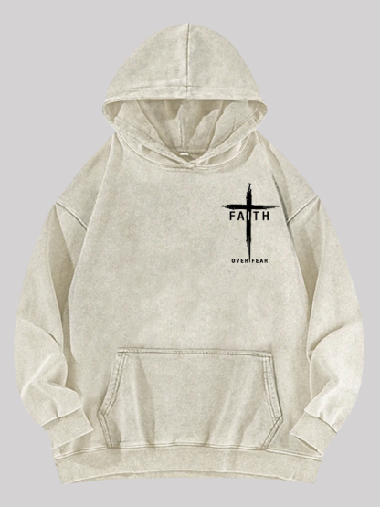 Faith Over Fear Cross Jesus God Christian Washed Hoodie