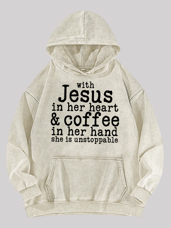 Jesus in her Heart  Jesus God Christian Washed Hoodie