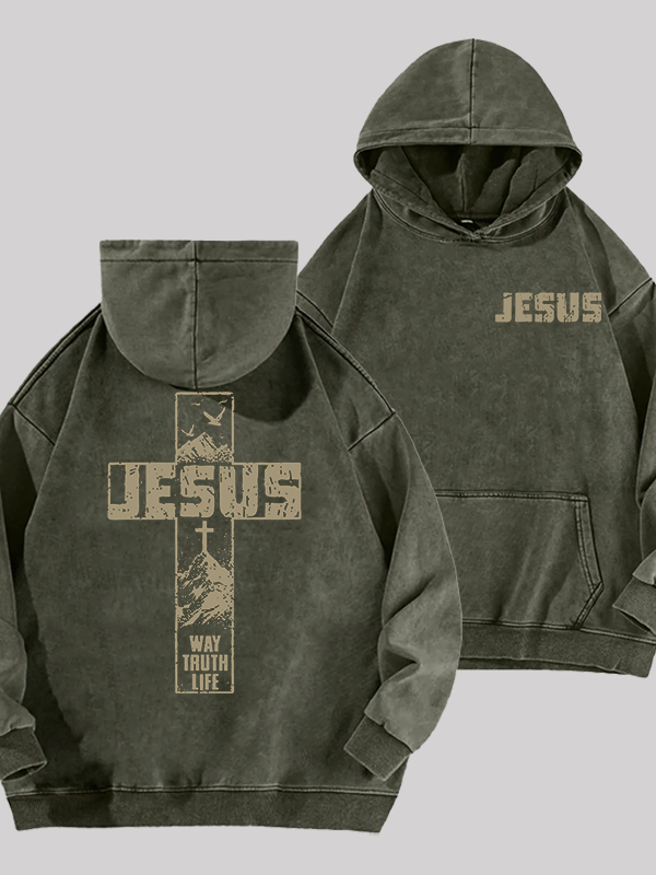 The Way, The Truth, The Life  Jesus God Christian Washed Hoodie