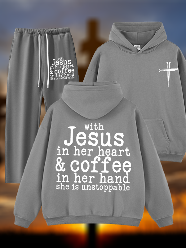 Jesus in her Heart  Jesus God Christian Plush Fleece-Lined Hoodie Set