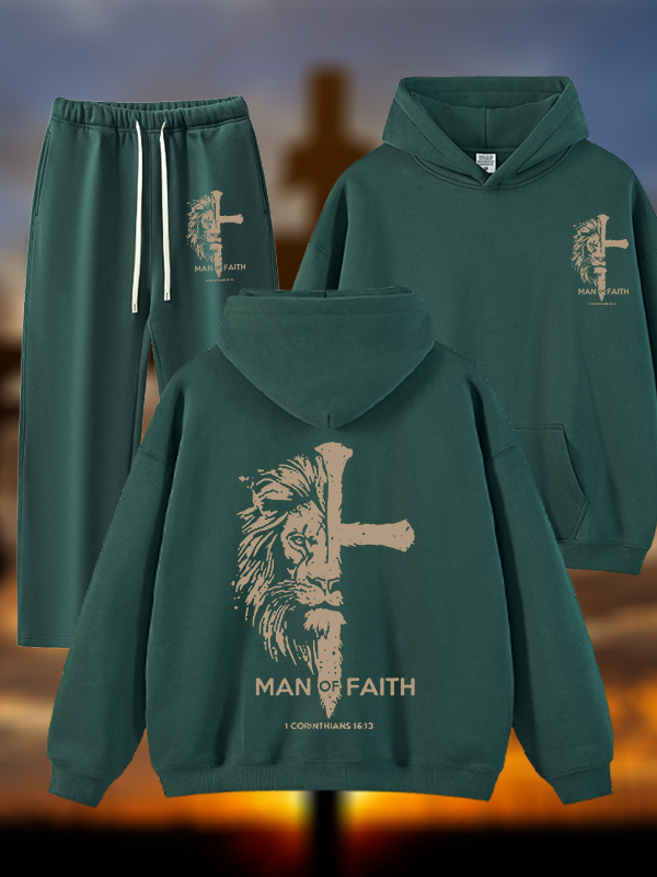 Man of Faith Jesus God Christian Plush Fleece-Lined Hoodie Set
