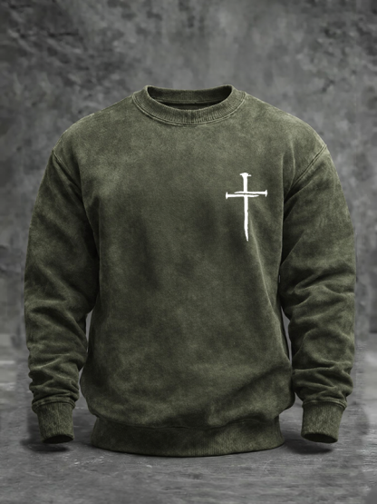 Faith Cross Jesus God Christian Washed Sweatshirt
