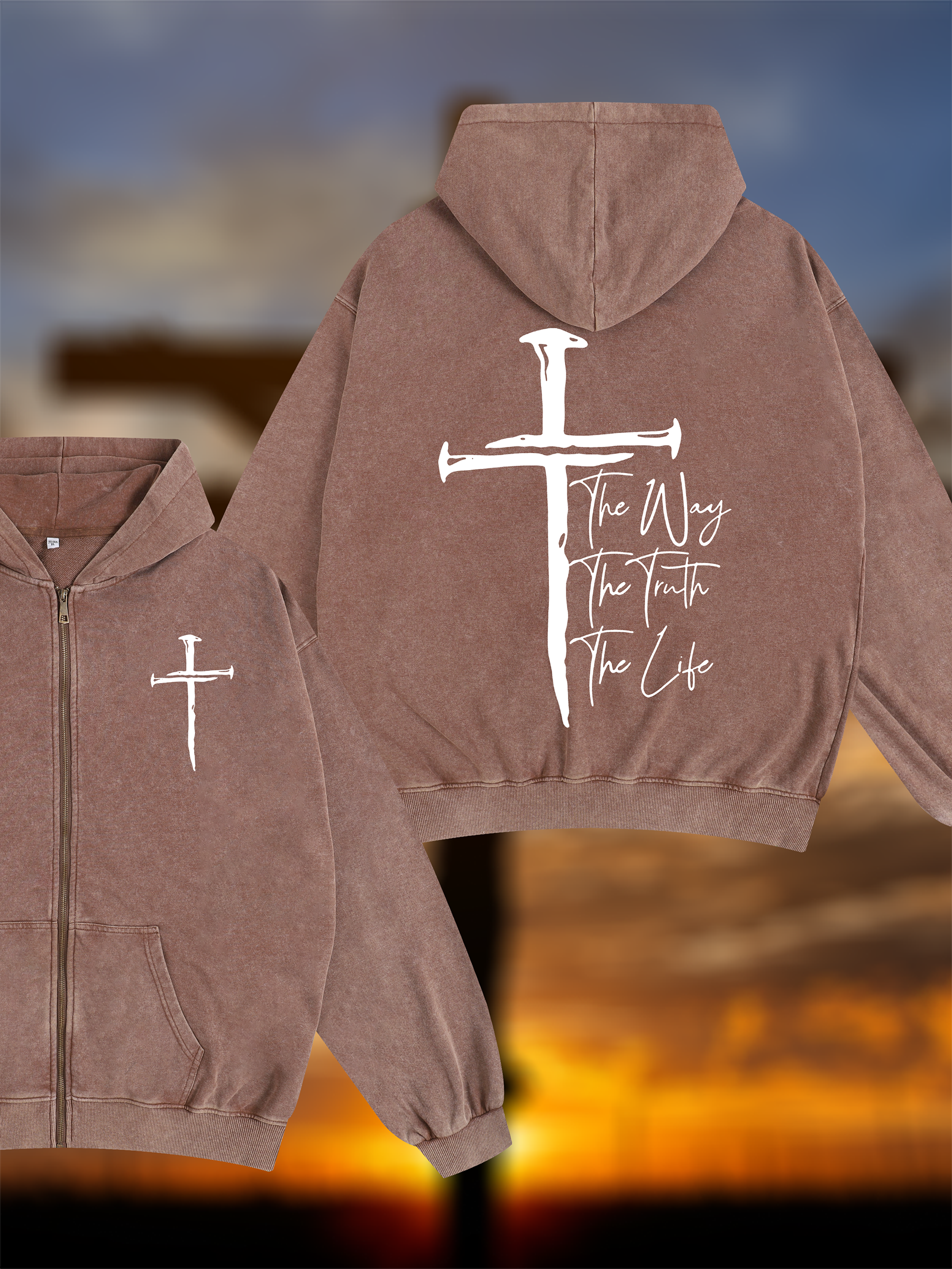 Jesus The Way The Truth The Life Jesus God Christian Washed Zip-Up Hoodie