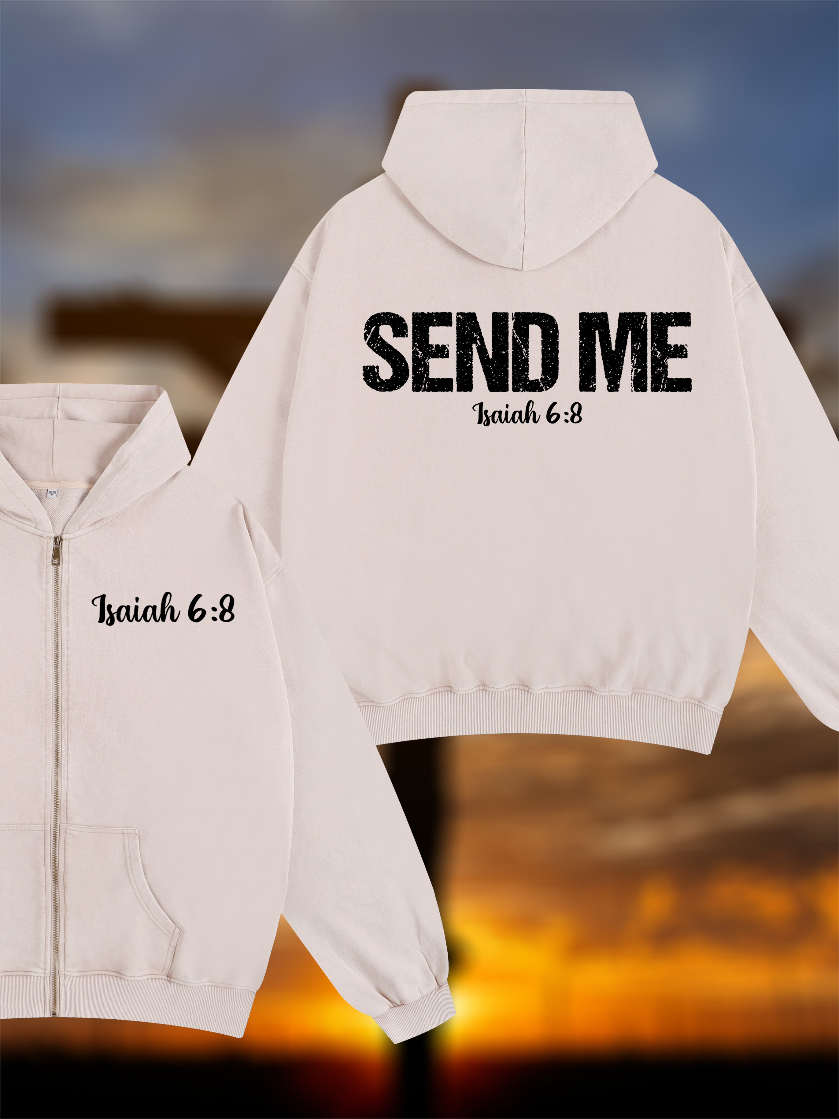 Isaiah 6:8 - SEND ME Jesus God Christian Washed Zip-Up Hoodie